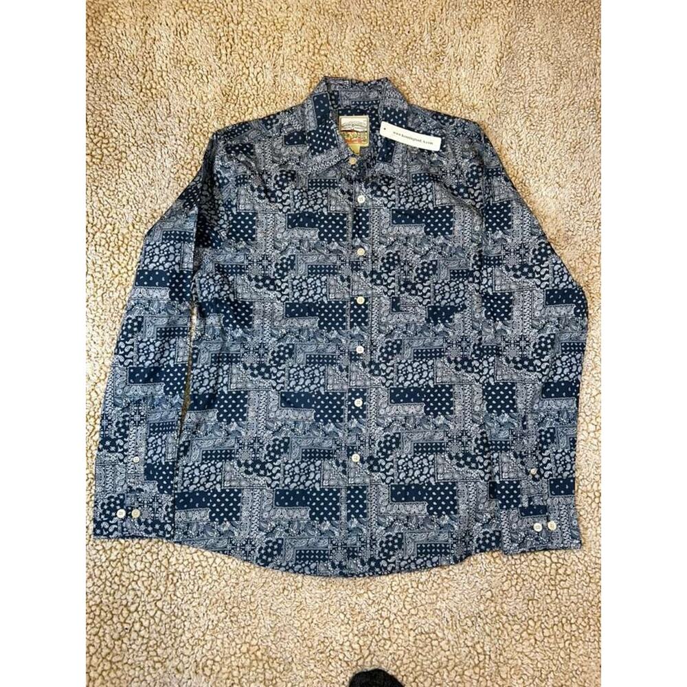 Kennington Rocking K Ranchwear Western Shirt Mens L Blue Paisley Patchwork NWT